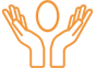 Icona che rappresenta l'artigianalità con due mani che tengono un supplì. produzione fritti artigianali